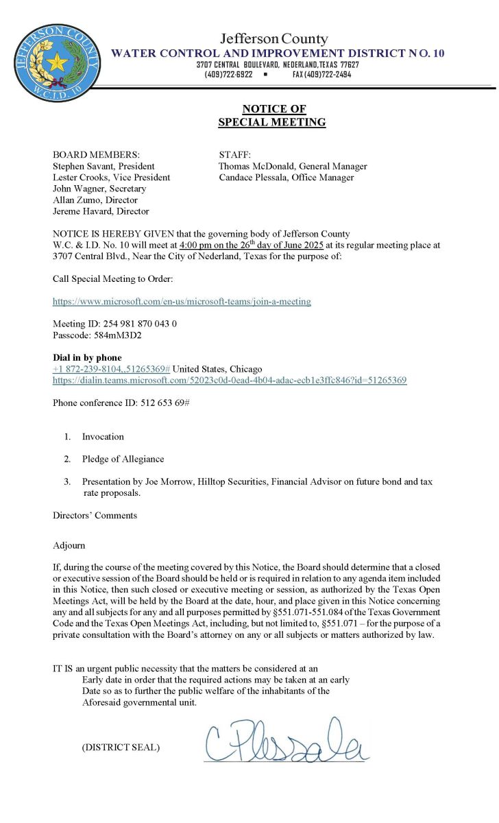 June 26 2025 Special Meeting
